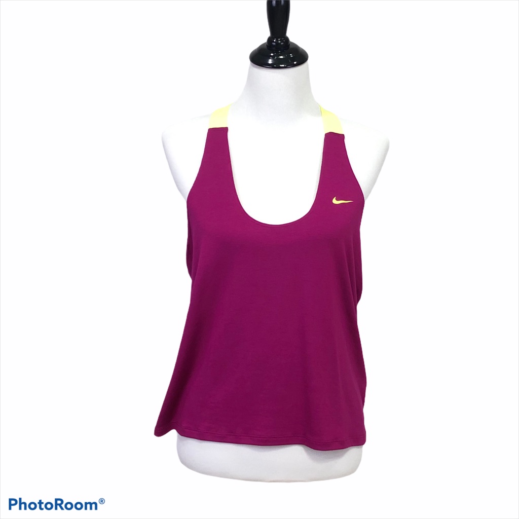 Nike T Strap Loose Fit Magenta & Neon Yellow Tank